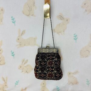 Vintage Beaded Evening Bag Brown Hand Clutch Purse Party Handbag